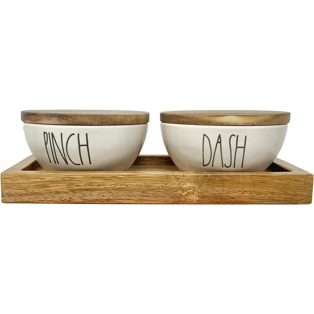 NEW Rae Dunn 3 Piece PINCH DASH Ceramic LL Salt Pepper Cellar Set